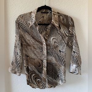 y2k pleated brown patterned button up